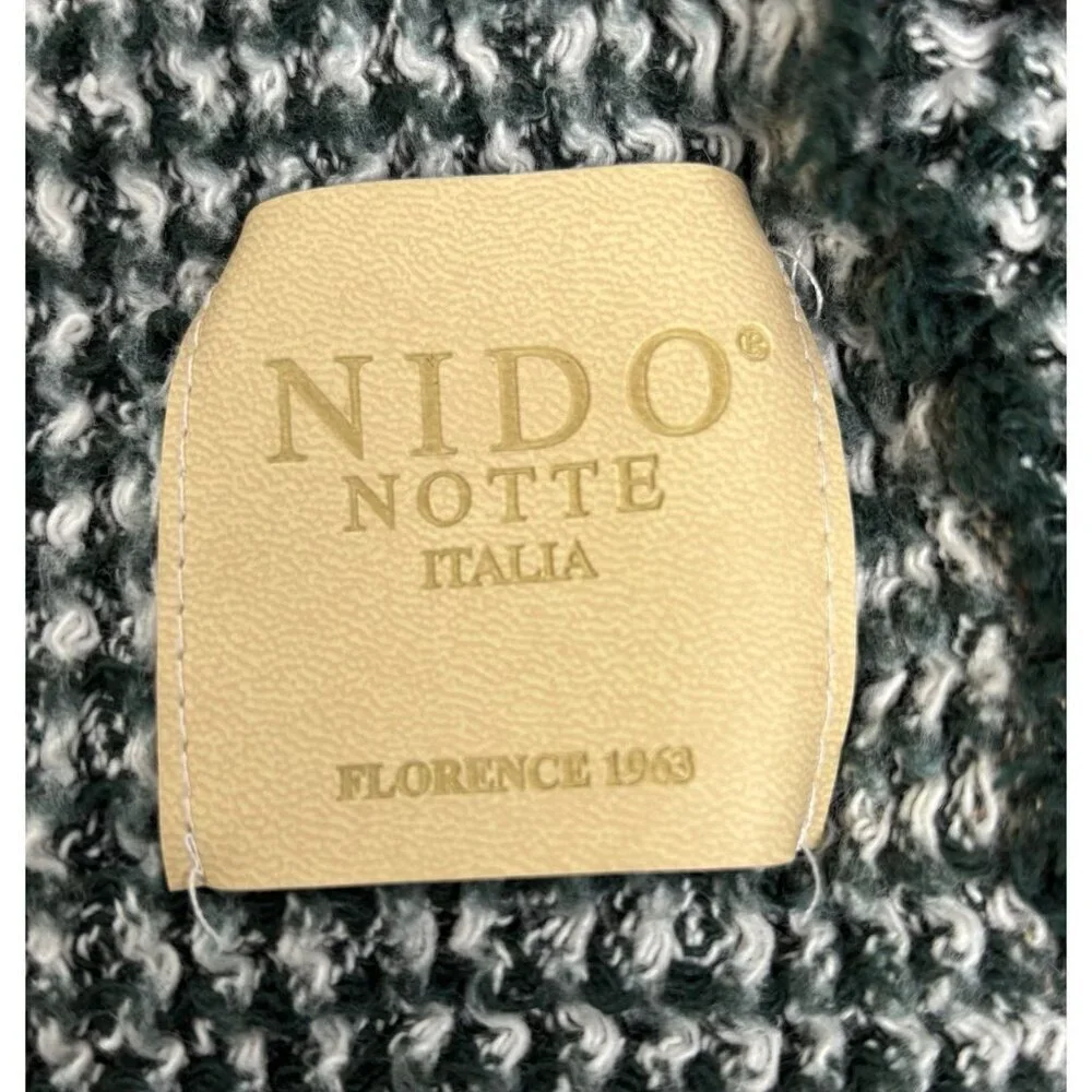 Nido Notte Italia Woven‎ Throw Blanket Dark Green Cream Fringe Made in Italy